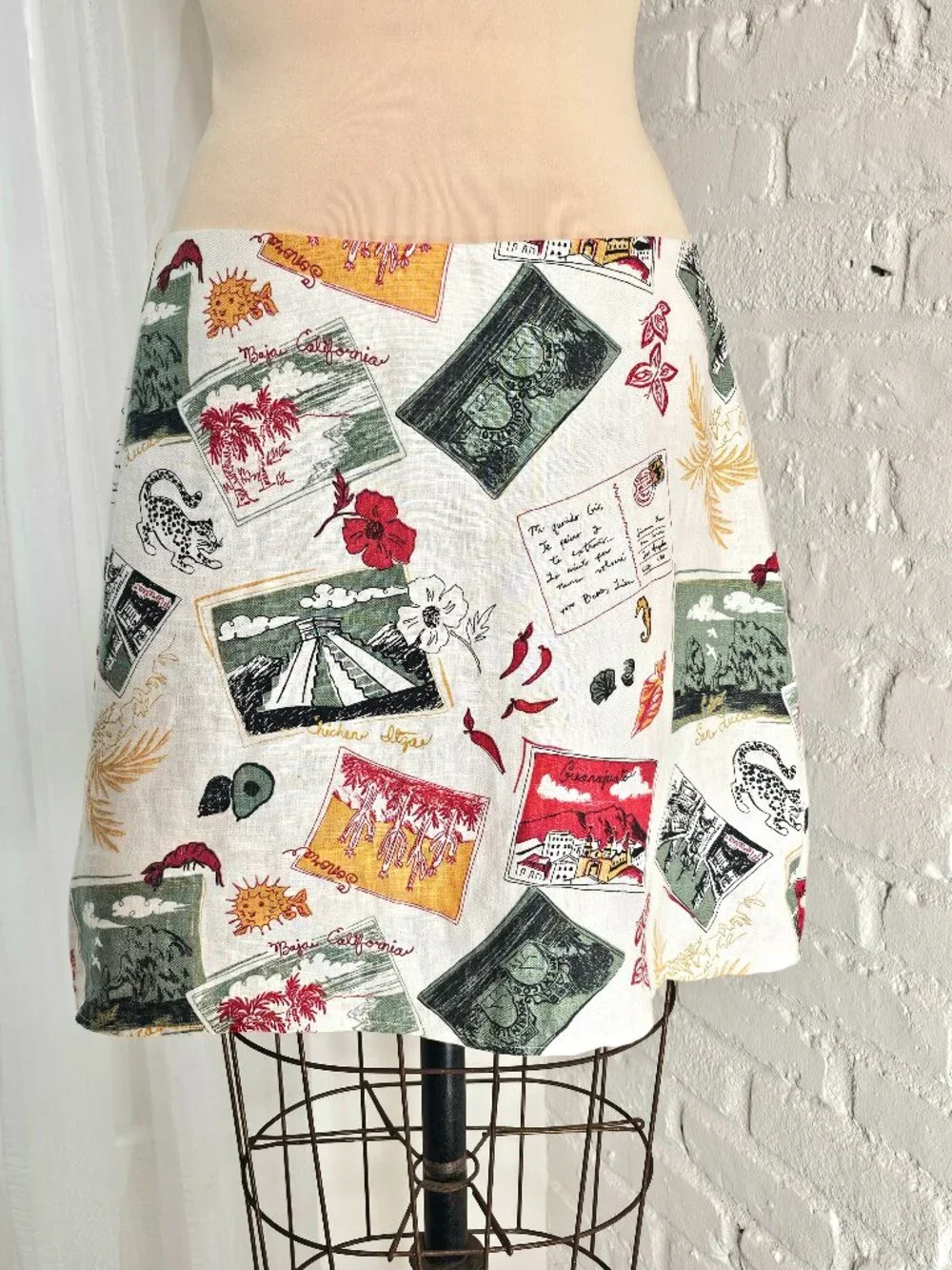 Reformation Postcards Linen Skirt Size 10 Baja California Print Mini Skirt - Picture 2 of 8